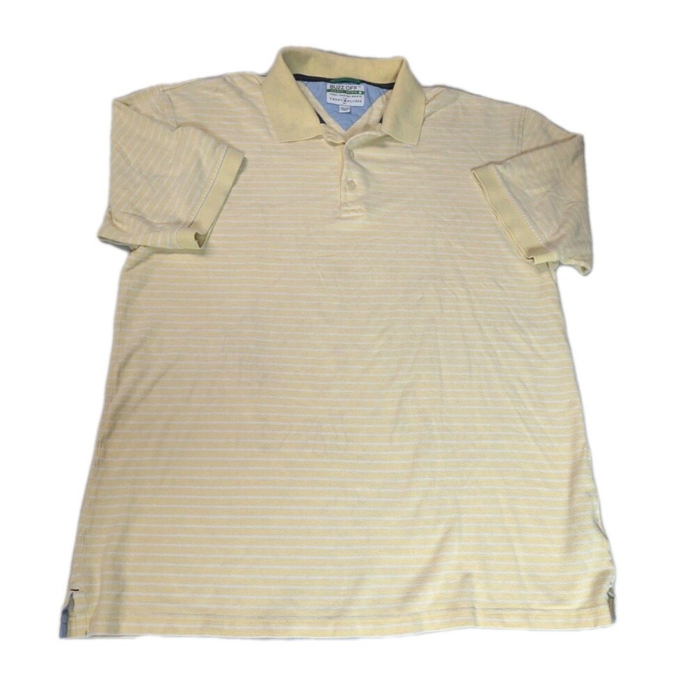 Tommy Hilfiger Golf Polo Shirt Men’s XXL Yellow White Striped Buzz Off Insect...